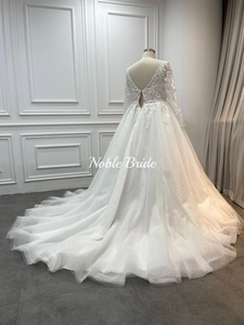 Abito da Sposa <span class=keywords><strong>Taglie</strong></span> <span class=keywords><strong>Forti</strong></span> 2025 Nuovo Modello <span class=keywords><strong>di</strong></span> Lusso con Scollo a V, Maniche Lunghe, Ricami in Tulle e Strascico per <span class=keywords><strong>Cerimonia</strong></span> Nuziale - Product Image 5
