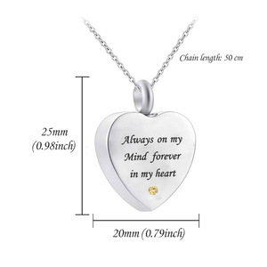 Gioielli per la cremazione <span class=keywords><strong>in</strong></span> acciaio inox a forma di cuore <span class=keywords><strong>in</strong></span> argento cuore di compleanno pietra urna gioielli ciondolo commemorativo per sempre nel mio cuore - Product Image 2