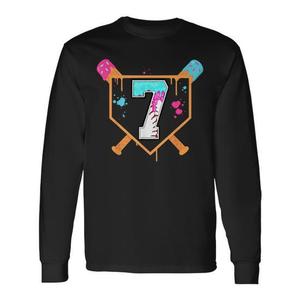 T-shirt à manches longues pour garçons, col ras du cou, impression numérique, pour fête d'anniversaire, 7e anniversaire, thème crème glacée, baseball - Product Image 1