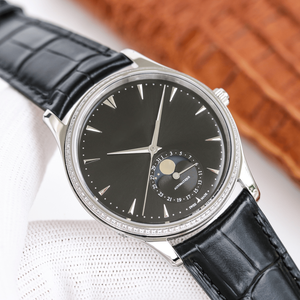 Diamond Bezel Men's <b>Automatic</b> Mechanical Watch Moon Phase Calendar Leather Strap Stainless Steel Case for All Occasions - Product Image 4