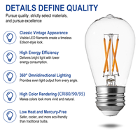 Ampoule LED à filament de verre ST45/ST14, CRI90, dimmable, 4W, culot E26/E27, température de couleur 2200K-6000K, certifiée CE, pour une utilisation multi-scènes