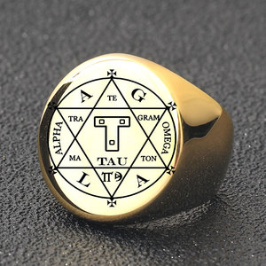 Bague avec logo Slavic, 22 mm, ronde, en acier inoxydable, gravée au laser, bijoux géométriques pour homme, cadeau - Product Image 3
