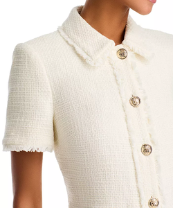 Mini abiti in <span class=keywords><strong>Tweed</strong></span> da donna <span class=keywords><strong>di</strong></span> alta qualità con colletto e collo con perline con bottone con tasche a maniche corte <span class=keywords><strong>abito</strong></span> dritto con nappe - Product Image 2