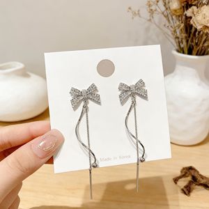 Bowknot Rhinestone Drop <b>Earrings</b> Long <b>Tassel</b> Chain Party Fashion Jewelry For Women - Product Image 2