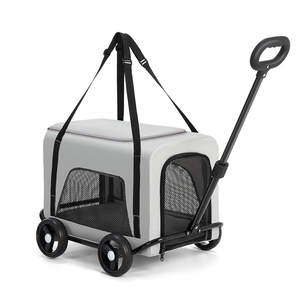 Poussette pliable rose pour animaux de compagnie avec 4 roues, panier respirant en maille pour chien, chariot de voyage portable pour usage extérieur - Product Image 3