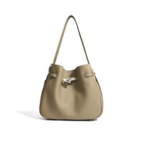 Sac seau en cuir véritable haut de gamme pour femme, élégant, tendance automne, sac à bandoulière polyvalent avec fermeture éclair et chaînes, grande capacité