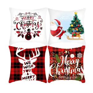 柔软天鹅绒彩色图片靠垫套快乐日家居沙发装饰圣诞快乐靠垫套