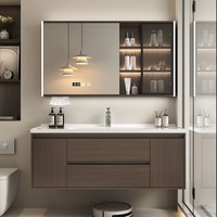 Meuble-lavabo de salle de bain moderne intelligent de style européen Meuble-miroir rectangulaire Contreplaqué de bois massif luxueux pour salle de bain de ferme