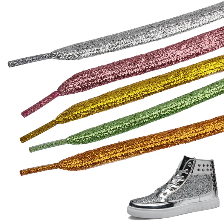 Metallic Glitter Flat Shoelaces Colorful Premium Shiny Shoelaces Fashion Bling Shoe Lace Shoe Strings