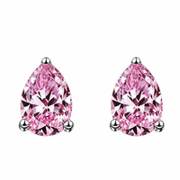 Boucles d'oreilles clous en argent sterling S925 avec zircon rose en forme de goutte, bijoux électroplaqués pour femmes, tailles L/M/S