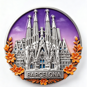 Pin Metálico Circular de la Sagrada Familia de Barcelona, Plateado, con Esmalte Duro, Diseño de Escultura Artística, Souvenir - Product Image 6