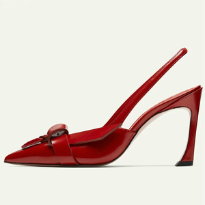 Sandalias de tacón de aguja con correa trasera y hebilla metálica para mujer, talla grande 45, con punta puntiaguda y diseño de nudo, de charol, estilo slingback. - Product Image 3
