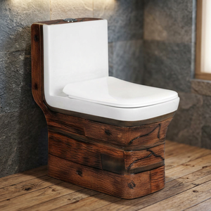 WC monobloc carré moderne de luxe en céramique, or et noir, à poser au sol, cuvette de toilette, sanitaires - Product Image 5