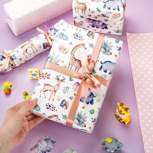 Safari Animals Polka Dots Wrapping Paper 17 Inch X 33 Feet Art Paper Reversible Gift Wrap for Baby Shower - Product Image 2