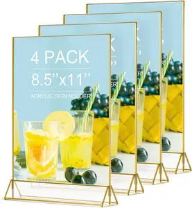 4-Pack 8.5x11 altın akrilik resim çerçevesi işaret tutucu düğün vitrin rafı masa numaraları ve menü için