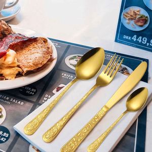 Luxury Shiny Stainless Steel <b>Flatware</b> Cutlery Set Silverware Gold Plated Handle <b>Flatware</b> 6pcs Set Knife Fork Spoon Set - Product Image 4