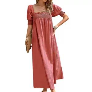 A356 Womens 2023 Casual Short Sleeve Sundress Plus Size Loose Plain Long Summer Beach Maxi Dress with Pockets