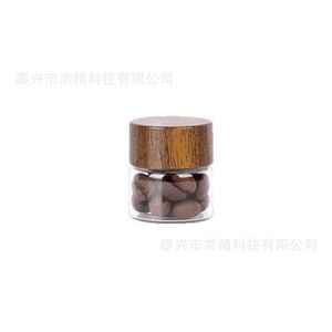 Coffee Bean Mini Storage Bottle Glass Cylinder Wooden Lid Airtight Travel Size S - Product Image 5