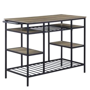 Carrito de cocina de diseño moderno DB con roble rústico y acabado negro Isla de cocina Lona - Product Image 4