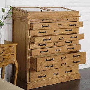 American Vintage Distressed Solid Oak Chest of <b>Drawers</b>, French Farmhouse Multi <b>Drawer</b> Jewelry Storage Cabinet, <b>Tall</b> Wooden Dress - Product Image 1