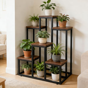 Support à plantes <span class=keywords><strong>en</strong></span> métal et <span class=keywords><strong>bois</strong></span> à étages, présentoir d'angle <span class=keywords><strong>sur</strong></span> pied pour fleurs, support pour plantes pour la décoration du salon et du balcon - Product Image 5
