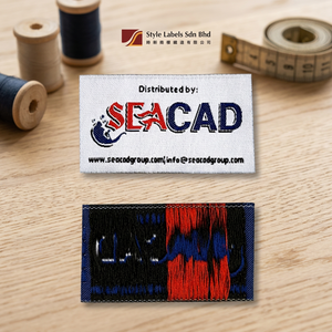Etiquetas de damasco tejidas personalizadas de primera calidad, cosidas, con corte fusible y borde láser, lavables para prendas con logotipo de marca. - Product Image 2