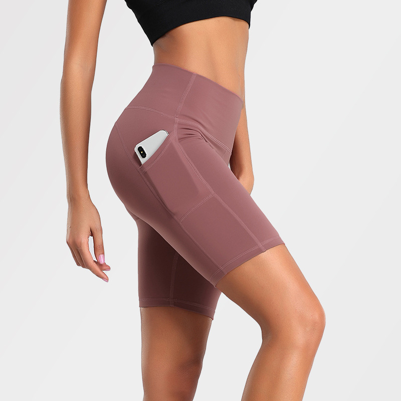 New Fashion Women High Waist Pockets Yoga Shorts Black Leggings Fitness Running Stretch Elastic Biker Casual Shorts