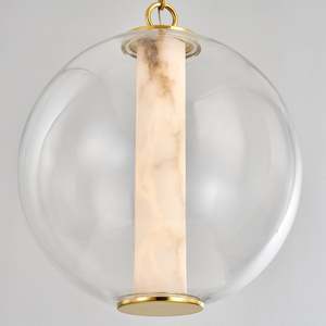 Suspension moderne en verre Pietra, <span class=keywords><strong>colonne</strong></span> en albâtre, chaîne en laiton, LED, hauteur réglable pour chevet et îlots de cuisine - Product Image 4