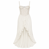 Robe mi-longue corset en dentelle ivoire pour femme Anjie OEM ODM, personnalisable avec étiquette privée, volants, coupe asymétrique, en satin, pour mariée, vente en gros