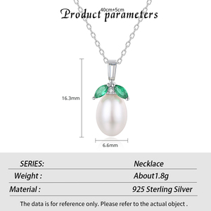 สร้อยคอไข่มุกน้ำจืดเงินแท้ S925 คลาสสิก ประดับเพทายสีเขียว ขายส่งเครื่องประดับหรูสำหรับผู้หญิง - Product Image 6