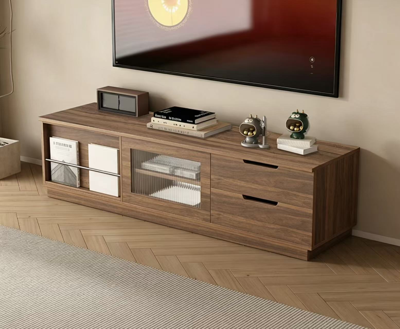 Mueble para TV de 150 cm, tablero de nogal