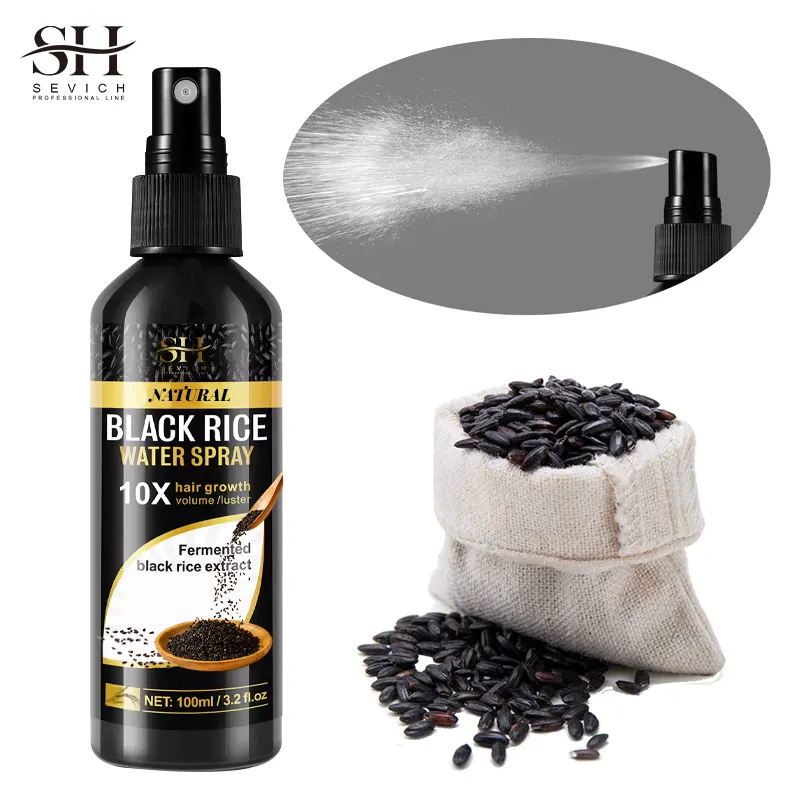 Produits de perte de cheveux de marque privée Traitement anti-frisottis Spray pour la croissance des cheveux à l'eau de riz noir Chebe