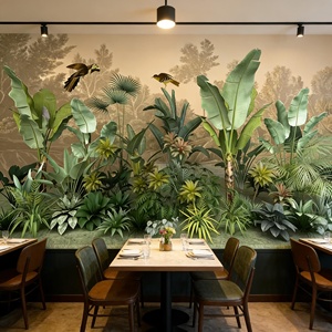 Carta da Parati Murale con Motivo di Piante Tropicali per Bar, KTV, Caffè, Ristorante, Soggiorno, Camera da Letto, Parete TV, Sfondo Letto - Product Image 3