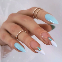 24 faux ongles carrés en ABS, style papillon, dégradé, blancs, avec 1 gelée, 1 lime et colle pré-conçue pour les doigts