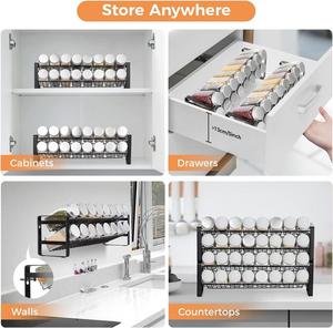 Quảng Châu sản xuất kim loại dây màu đen 4 Tier Countertop gia vị Jar Organizer giá Stackable Rust-proof chai lưu trữ Kệ - Product Image 6