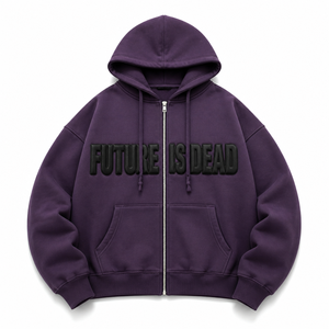 ODM Sweat à capuche zippé pour homme, haute qualité, en molleton épais, avec impression 3D en relief Aurora Future Is Dead, style streetwear à épaules tombantes - Product Image 2