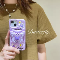 Belle 3d mignon dessin animé papillon support de support pliant étui de téléphone antichoc en Silicone souple pour Iphone 16 Pro Max 15 Plus 14 13