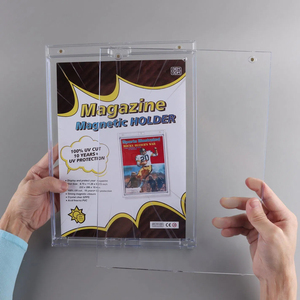 Porte-cartes magnétique moderne à une touche avec fermeture à bouton de protection UV Porte-revues mural (acrylique transparent) - Product Image 3