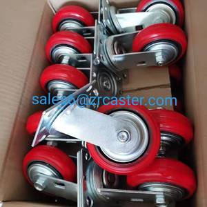 Hochleistungs-Hochlast 200-400KGS 4 5 6 8-Zoll-Industriegusseisenfelge Schwenkbares rotes PU-Lenkrad 100/125/150/200mm - Product Image 4