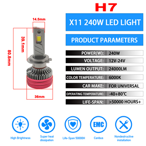 CAR-REFINE X11 K13 <span class=keywords><strong>MAX</strong></span> 240W 24000LM 12V 6500K H1 H3 H4 H7 H8 H11 H19 H16 9005 Bombilla LED para Faros Delanteros - 3 Tubos de Cobre, Ajuste Universal - Product Image 5