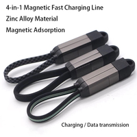 Câble de données magnétique 4 en 1 PD 60W à charge rapide, porte-clés, alliage de zinc, câble USB de type C, charge 4 en 1 multifonction USB