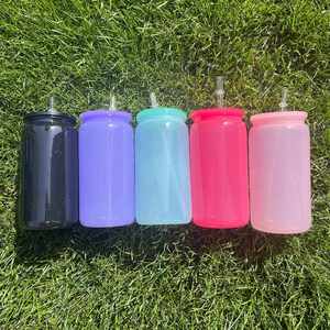 Vaso de plástico de 16 oz para bebidas frías, estilo macaron, para vinilos, con tapas de PP coloridas - Product Image 2