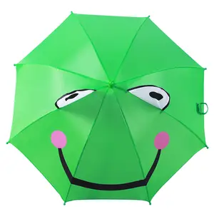 2020新しいかわいい緑の小動物のカエルの形をしたカスタムロゴ付きのストレートノベルティ子供傘