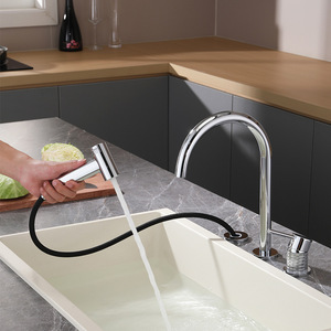 Kitchen Faucet 360 Degree Rotate 2 Handle Deck Mounted Contemporary Style Ceramic Valve Core - Product Image 2