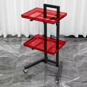 Black 2 Tier Height Adjustable Salon Trolley Silent Rolling Wheels Barber Tool Storage <b>Cart</b> For Hair Nail Beauty Salon SPA Use - Product Image 2