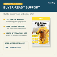 6 lingettes-gants de toilettage douces et sans parfum pour chiens et chats, sans rinçage, pour le nettoyage sans eau, marque privée