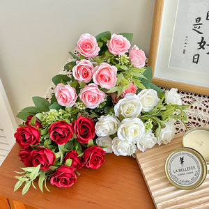 Mini Rose Bouquet Artificial Flowers Silk High Simulation Wedding Home Decor Minimalist <b>Style</b> 10 <b>Heads</b> - Product Image 3