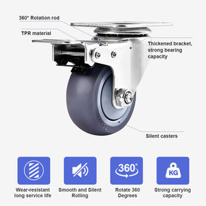 Durável 304 Aço Inoxidável Rodízio de Alto desempenho Mobilidade Cinza TPR 75 mm Rodízio Rodas Médio Duty Castor para Prateleiras - Product Image 2