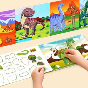 Libro de Pegatinas de Colores Brillantes con 12 Divertidas Escenas Jurásicas de Dinosaurios, 2 en 1, para que los Niños se Diviertan Coloreando - Product Image 2
