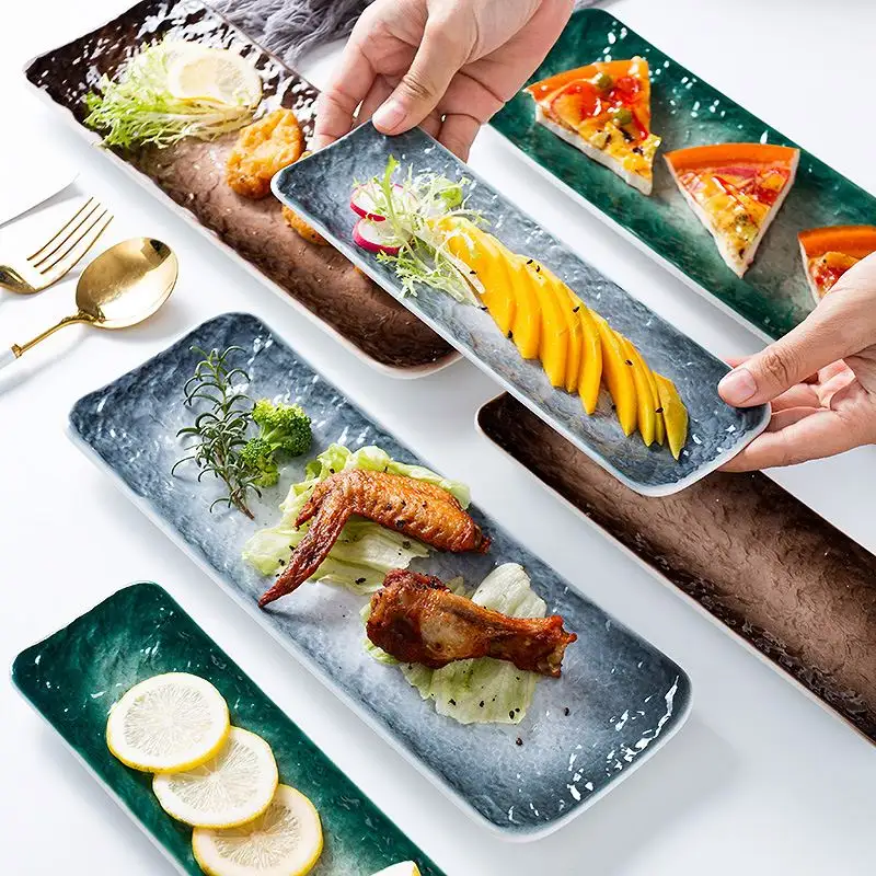 Оптовая продажа, персонализированный логотип в японском стиле, 10 "12" 14 ", фарфоровая элегантная керамическая длинная тарелка для суши